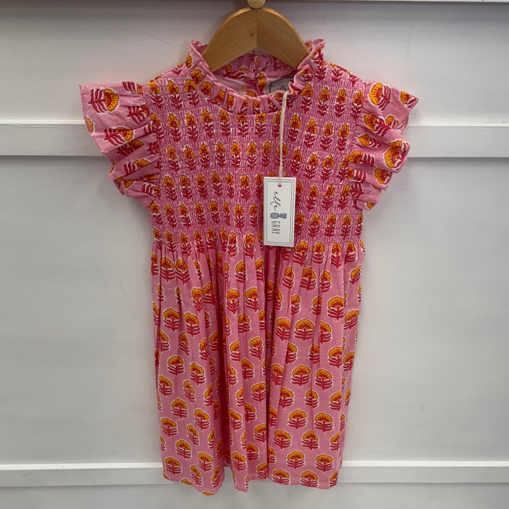 Charming Pink and Orange Kids Dress with Ruffles